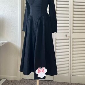 Black Long Sleeve Gown with Sweetheart Neck + Disney Minnie Mouse Embroidery
